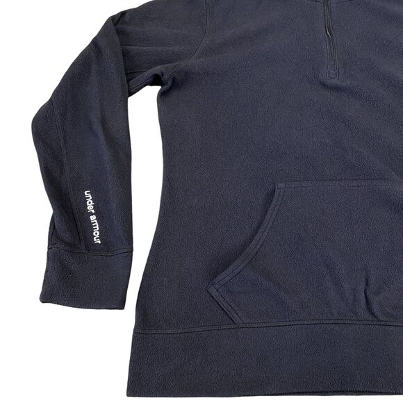 Under armour Sweatshirt Women's Medium Black Fleece Logo Semi Fitted Quarter Zip - Picture 15 of 16